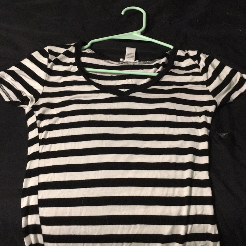 Black and white striped v neck